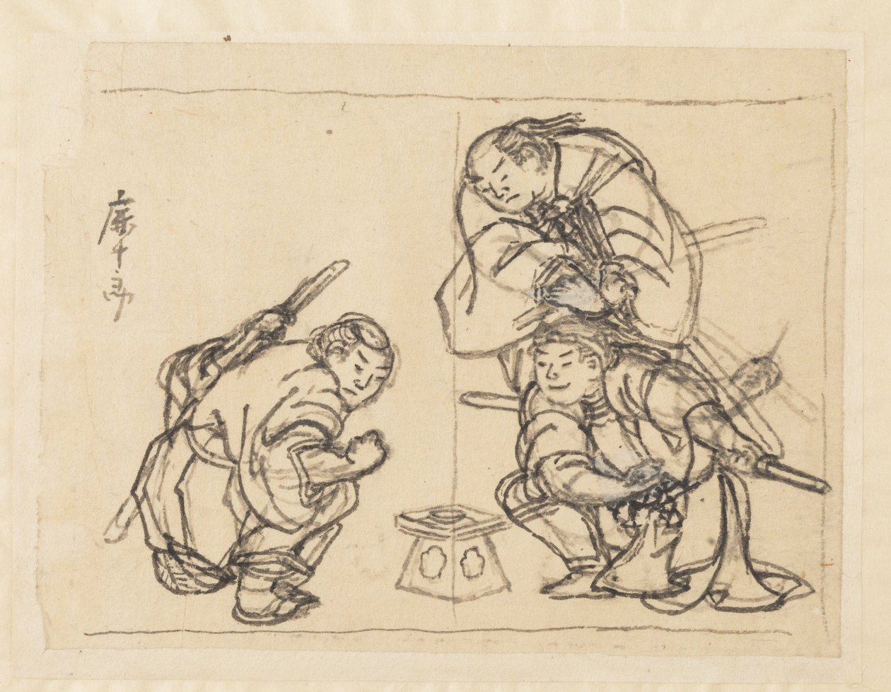 Trzech mężczyzn z tacą autorstwa Katsushika Hokusai