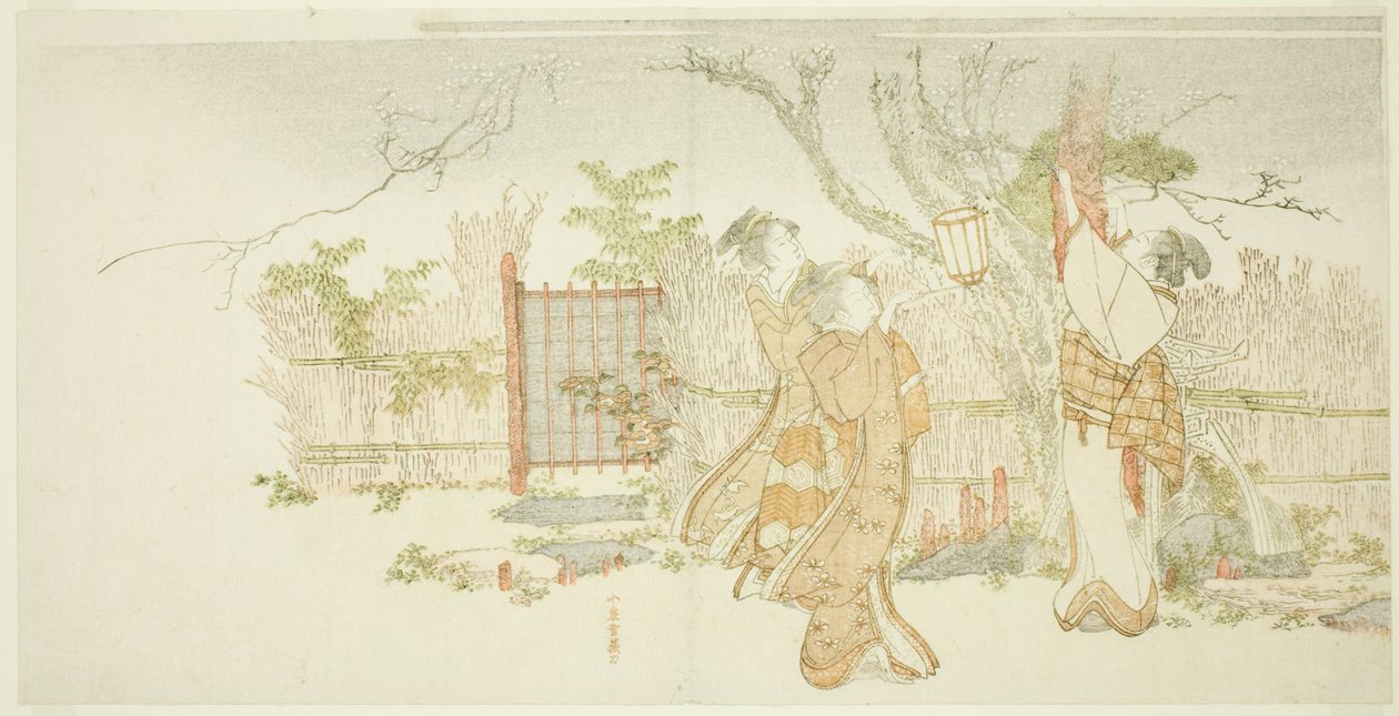 Trzy kobiety pod śliwką w nocy autorstwa Katsushika Hokusai