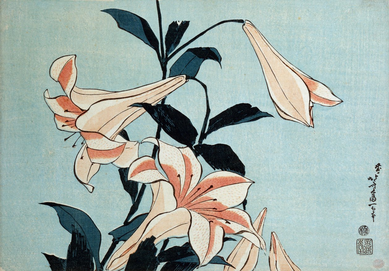 Lilie trąbkowe autorstwa Katsushika Hokusai