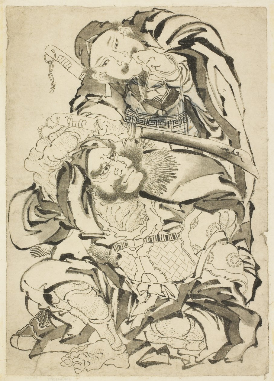 Dwóch chińskich bohaterów, c.1815-49 (tusz na papierze) autorstwa Katsushika Hokusai
