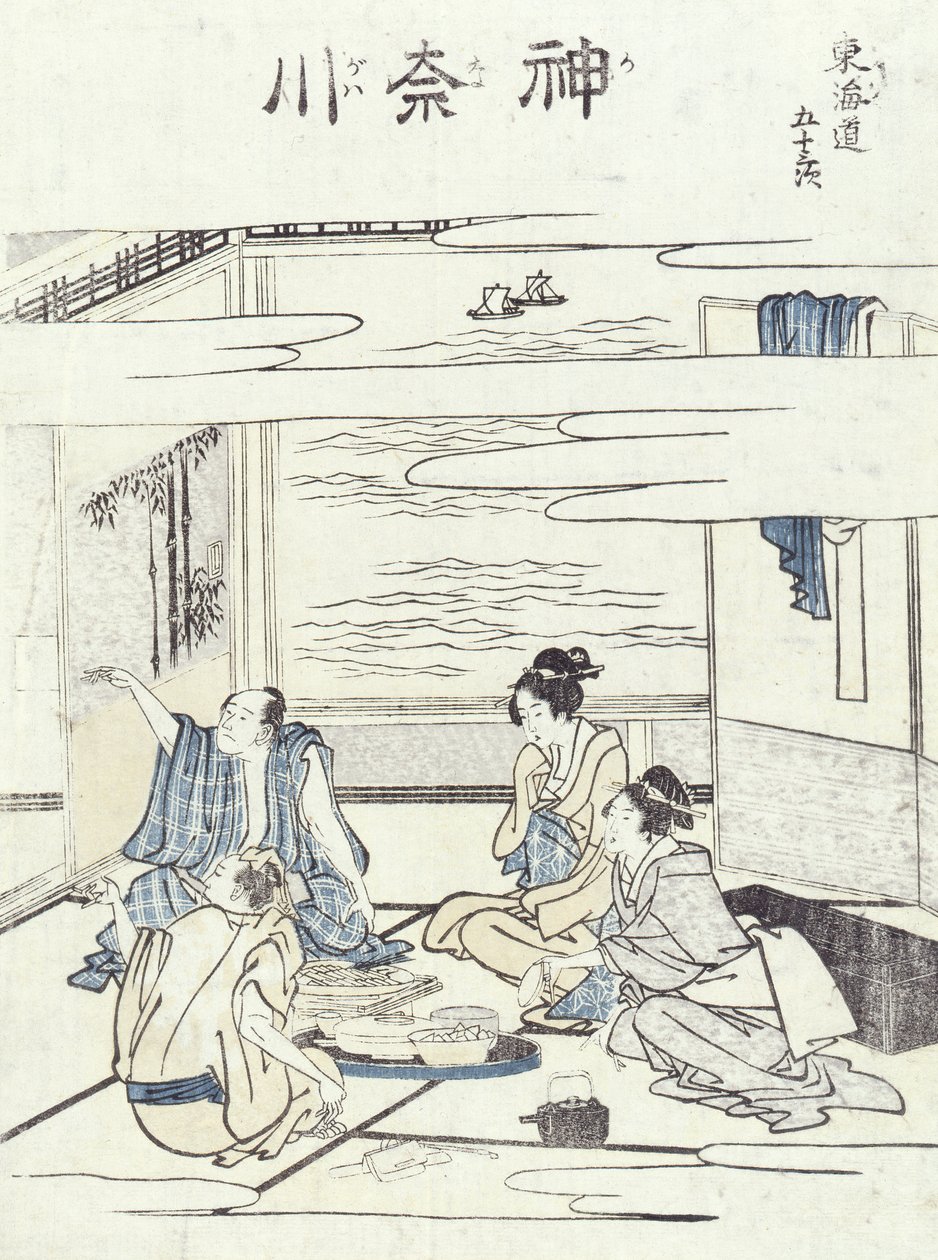 Dwie pary we wnętrzu (drewnodruk) autorstwa Katsushika Hokusai