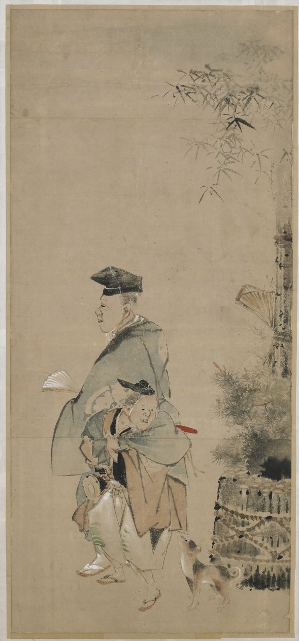 Dwóch animatorów przechadzających się w Nowy Rok, okres Edo, ok. 1830-32 (tusz i kolor na papierze) autorstwa Katsushika Hokusai