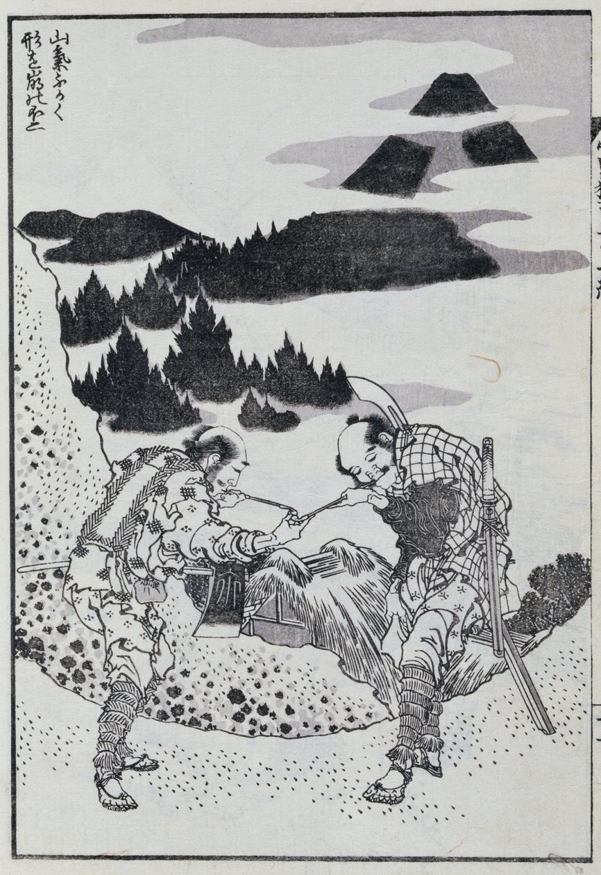 Dwóch mężczyzn z mangi (kolorowy drzeworyt) autorstwa Katsushika Hokusai