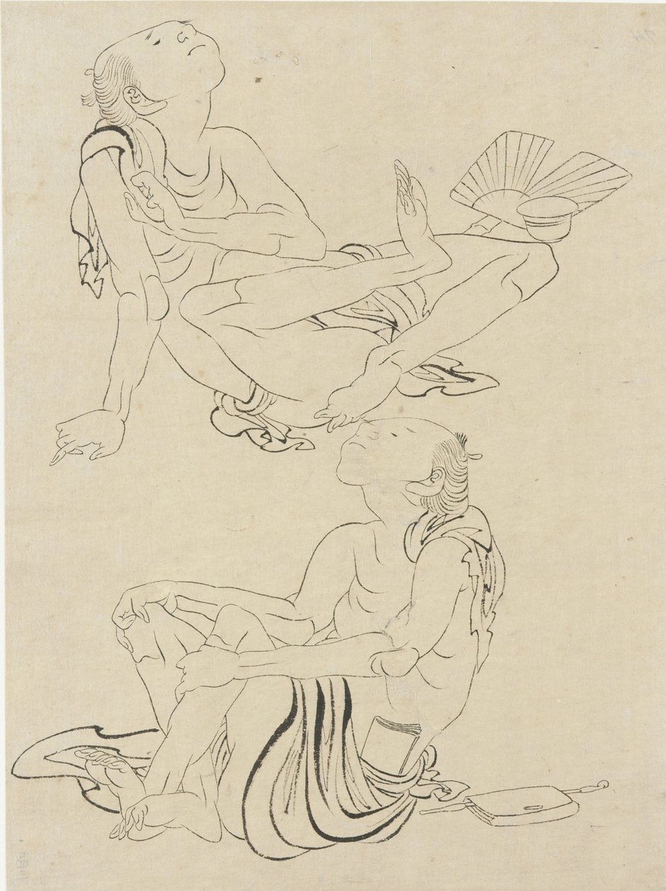 Dwaj mężczyźni odpoczywający latem, okres Edo (tusz na papierze) autorstwa Katsushika Hokusai