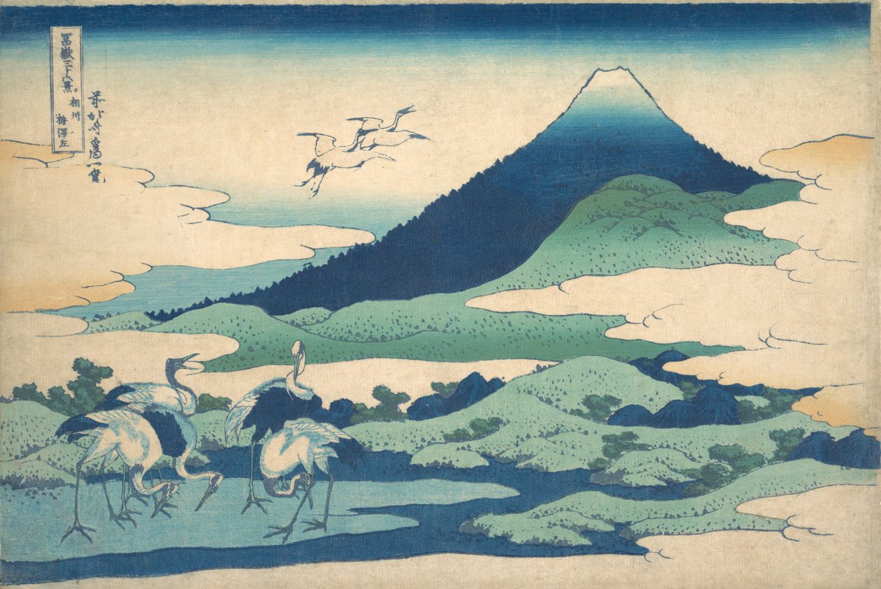 „Dwór Umezawa w prowincji Sagami”, z cyklu Trzydzieści sześć widoków na górę Fudżi…, ca. 1830-32. autorstwa Katsushika Hokusai