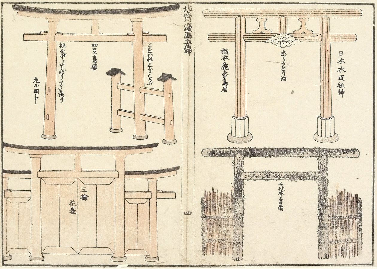 Różne typy łuków torii, 1816 autorstwa Katsushika Hokusai