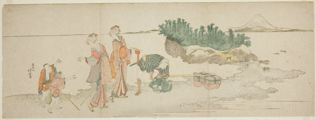 Odwiedzający Enoshima autorstwa Katsushika Hokusai