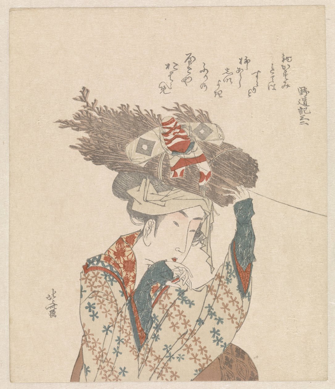 Kobieta z wiązką gałązek i latawcem autorstwa Katsushika Hokusai