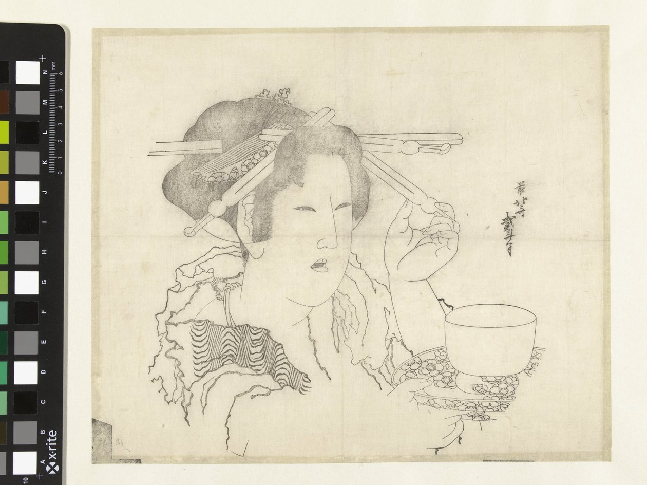 Kobieta z filiżanką autorstwa Katsushika Hokusai