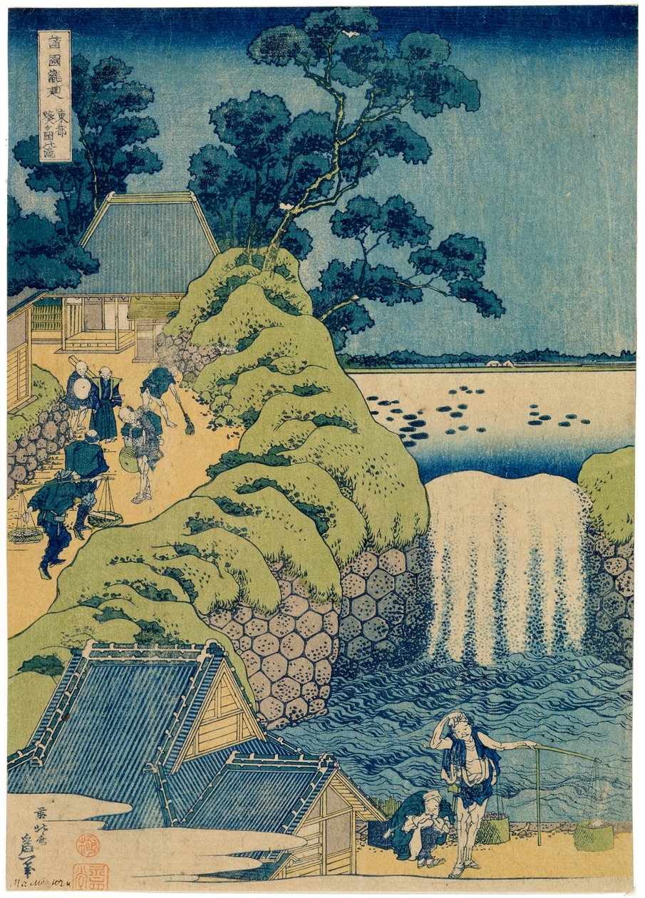 Wodospad Aigaoka Z serii Wodospady różnych prowincji, c1829. autorstwa Katsushika Hokusai
