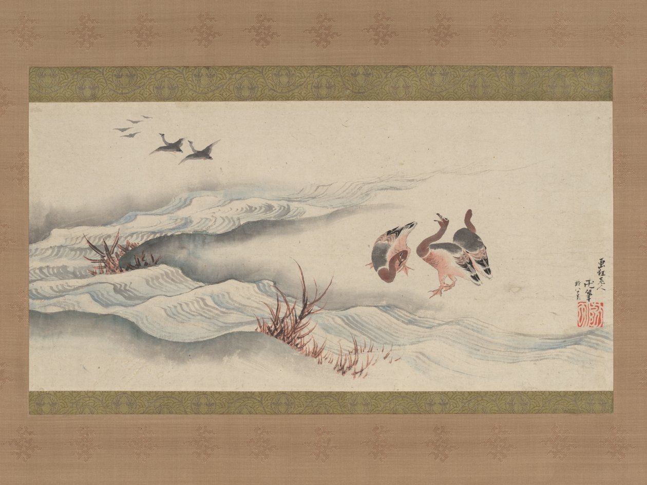 Dzikie gęsi i woda autorstwa Katsushika Hokusai