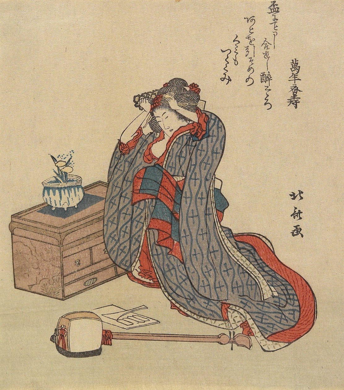Kobieta poprawiająca włosy, 1797-1819 autorstwa Katsushika Hokusai