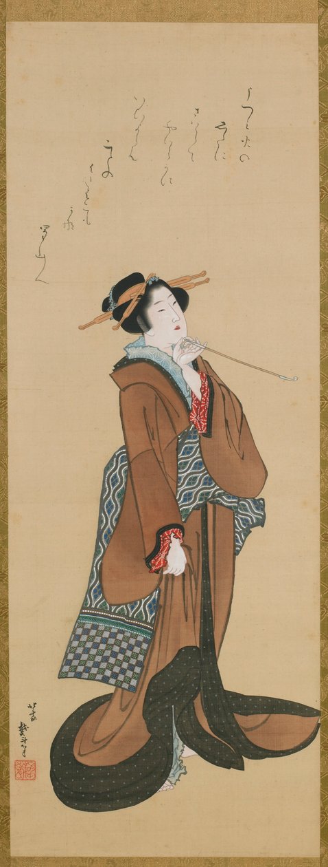 Kobieta trzymająca fajkę tytoniową, ca. 1814-1815. autorstwa Katsushika Hokusai