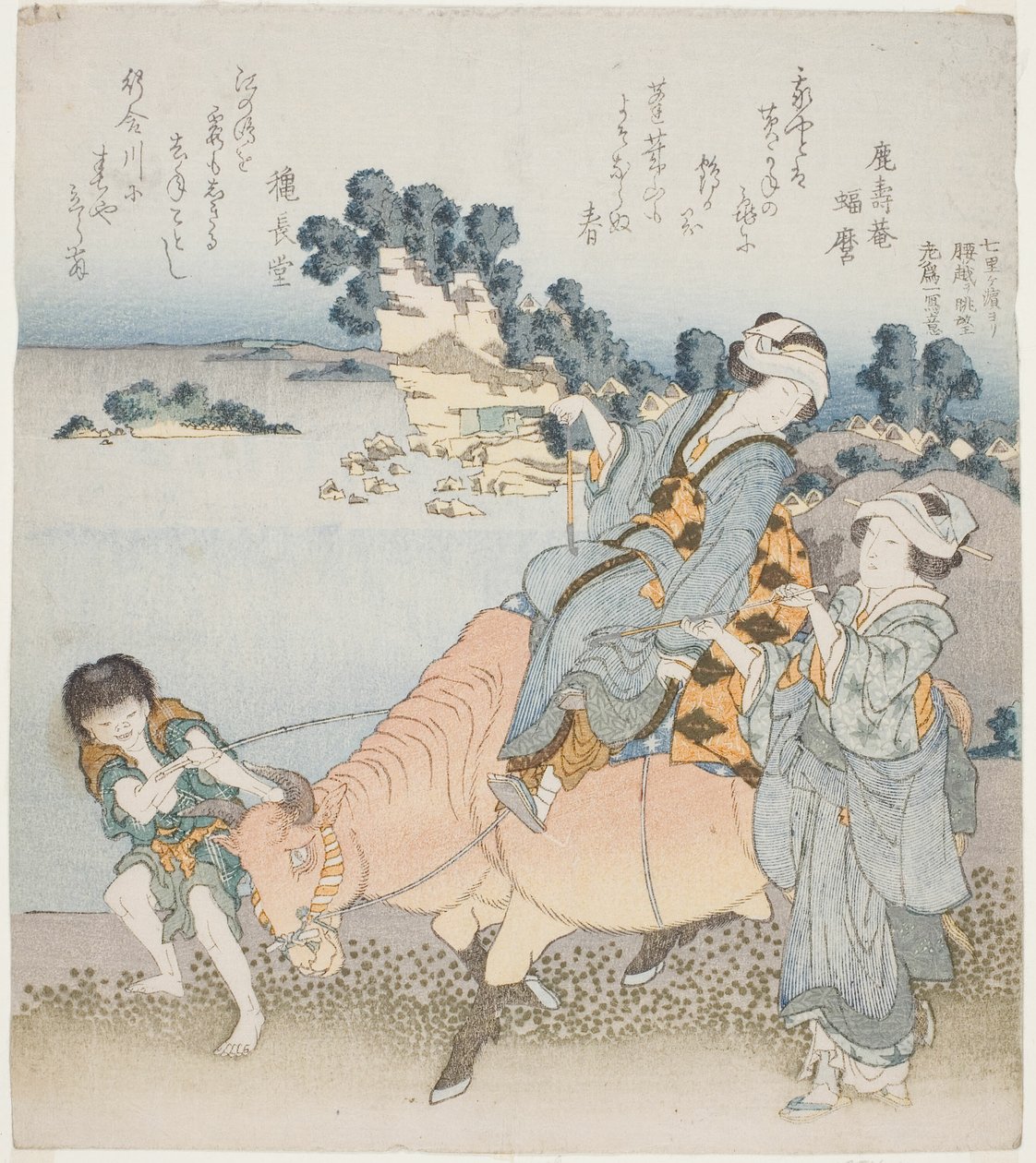 Kobieta jedzie na wołu autorstwa Katsushika Hokusai