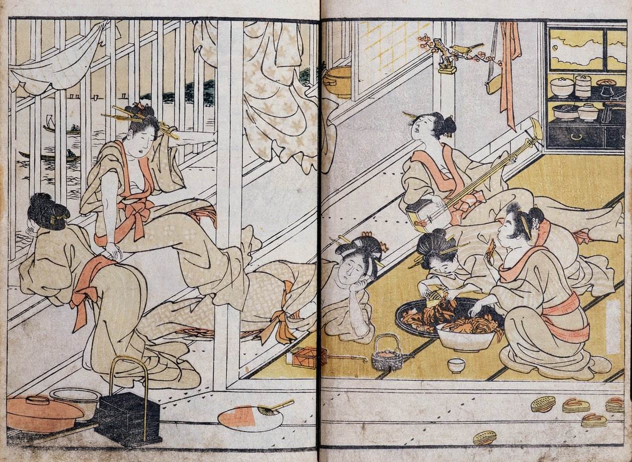 Kobiety jedzące, z mangi (kolorowy drzeworyt) autorstwa Katsushika Hokusai