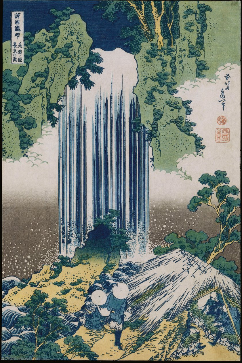 Wodospad Yoro, prowincja Mino, z serii „Podróż do wodospadów wszystkich prowincji” autorstwa Katsushika Hokusai
