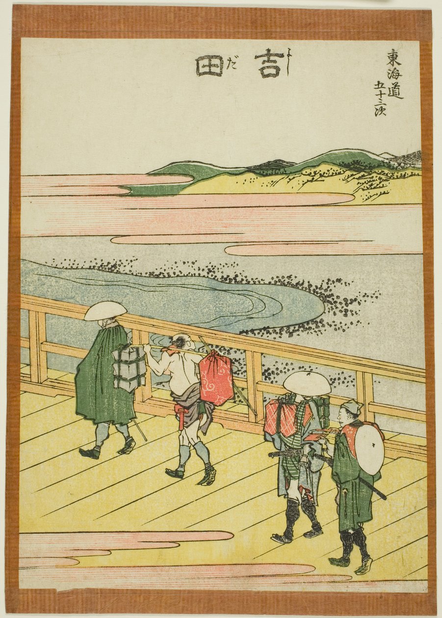 Yoshida, z serii „Pięćdziesiąt trzy stacje Tokaido (Tokaido gojusan tsugi)” autorstwa Katsushika Hokusai
