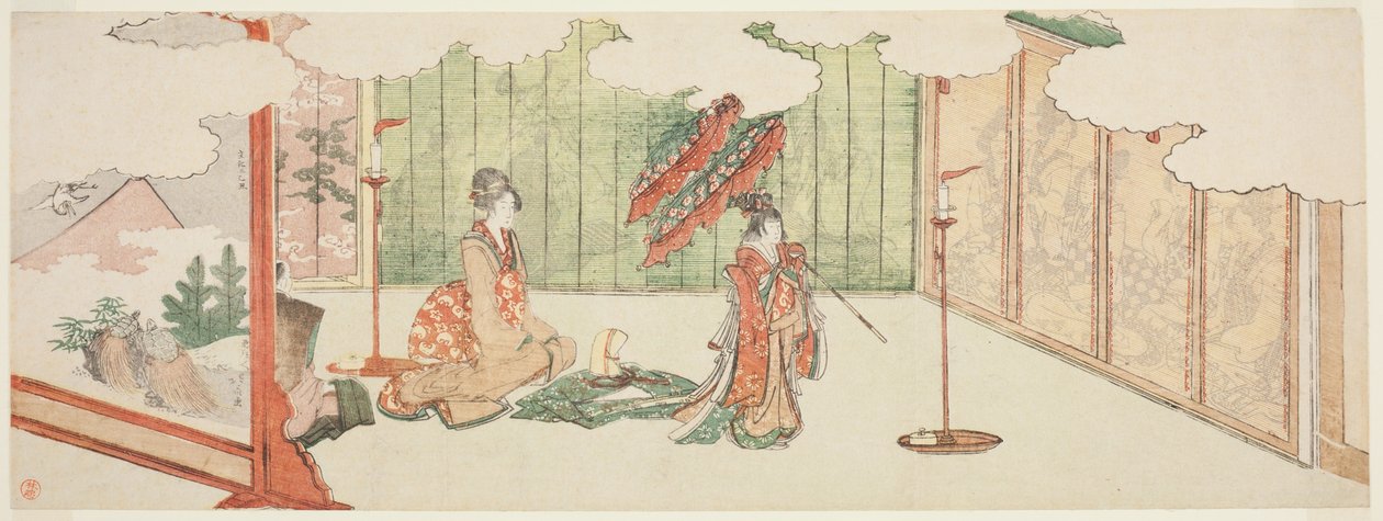 Młoda dziewczyna tańczy w rezydencji szlachcica autorstwa Katsushika Hokusai