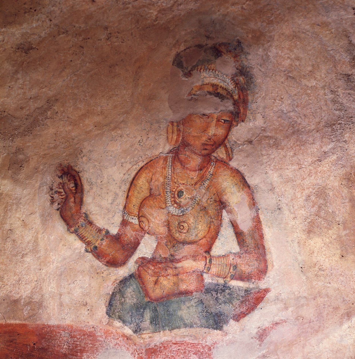 Apsaras, niebiańska nimfa składająca ofiarę, fresk, ufortyfikowana cytadela Sigiriya (Lista Światowego Dziedzictwa UNESCO autorstwa Alec Hunter