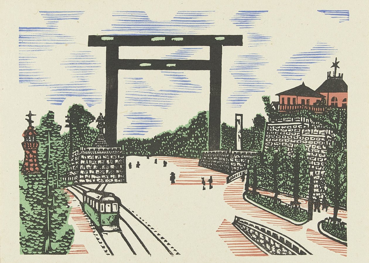 Kudan Torii torii f kudan śledź aan kyo Kyo Kaiko Zue autorstwa Kawakami Sumio