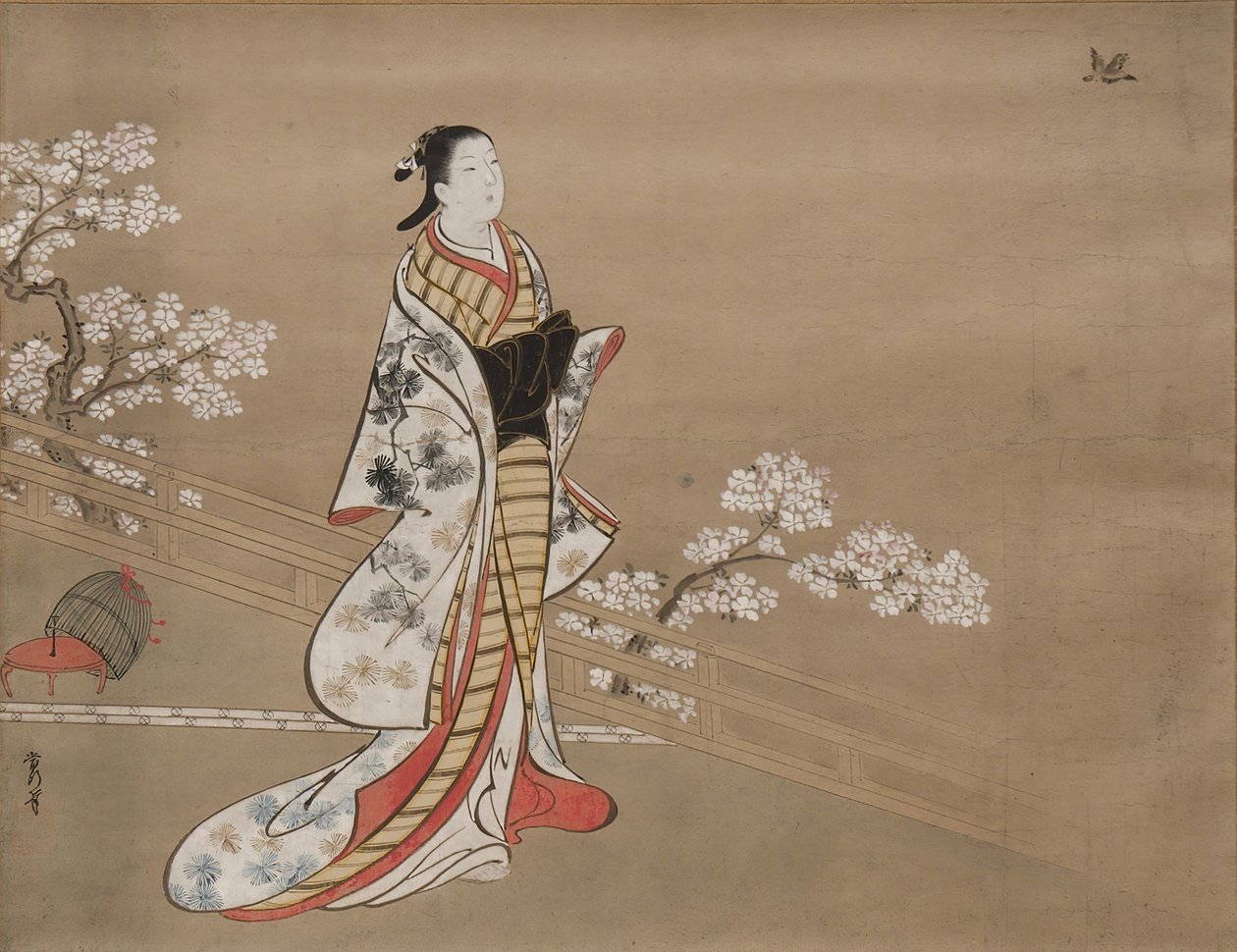 Parodia Murasaki z Lavender Wakamurasaki, rozdział 5 Opowieści Genji, XVIII wiek. autorstwa Kawamata Tsuneyuki