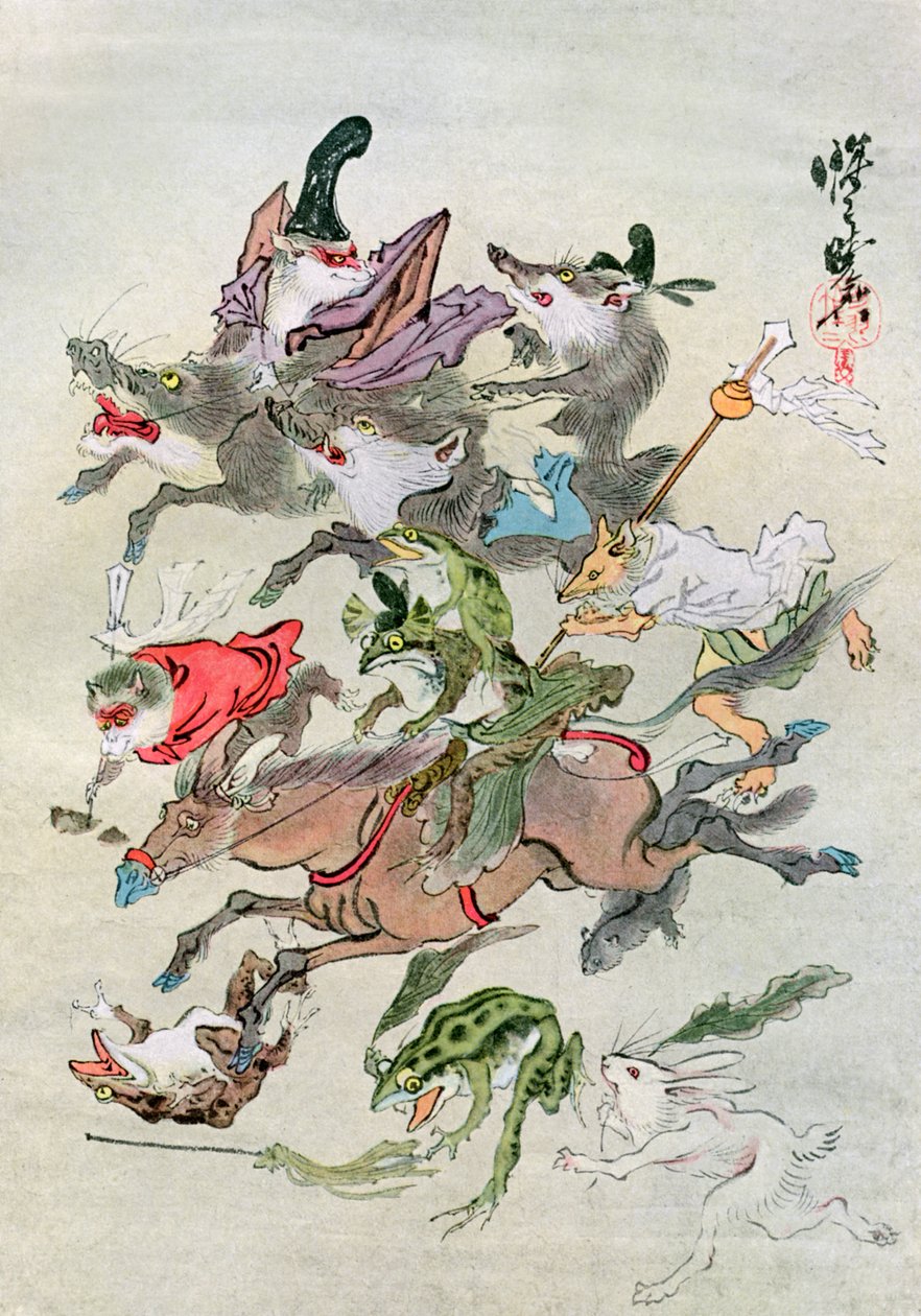 Zwierzęta myśliwskie, 1898 r. autorstwa Kawanabe Kyosai