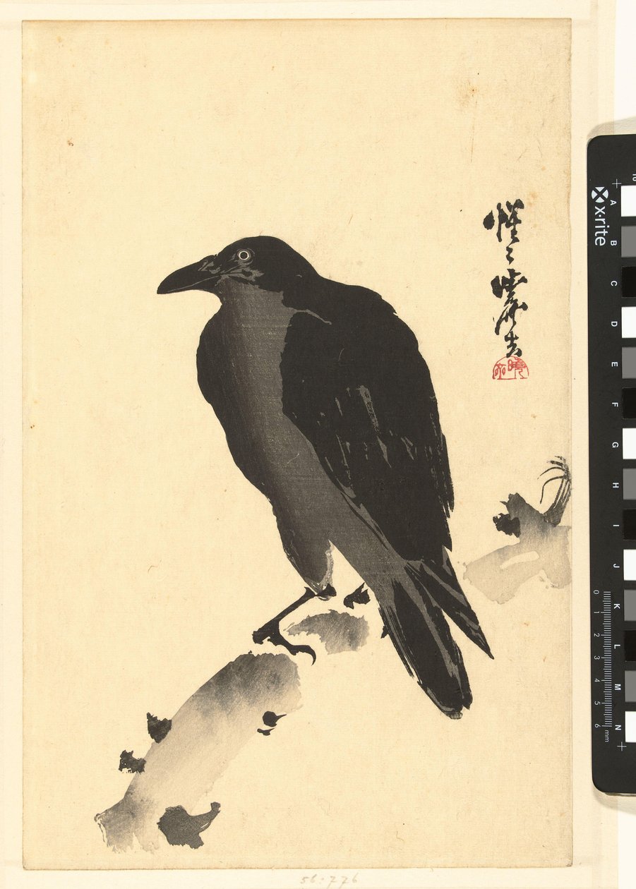 Wrona na pniu drzewa autorstwa Kawanabe Kyosai