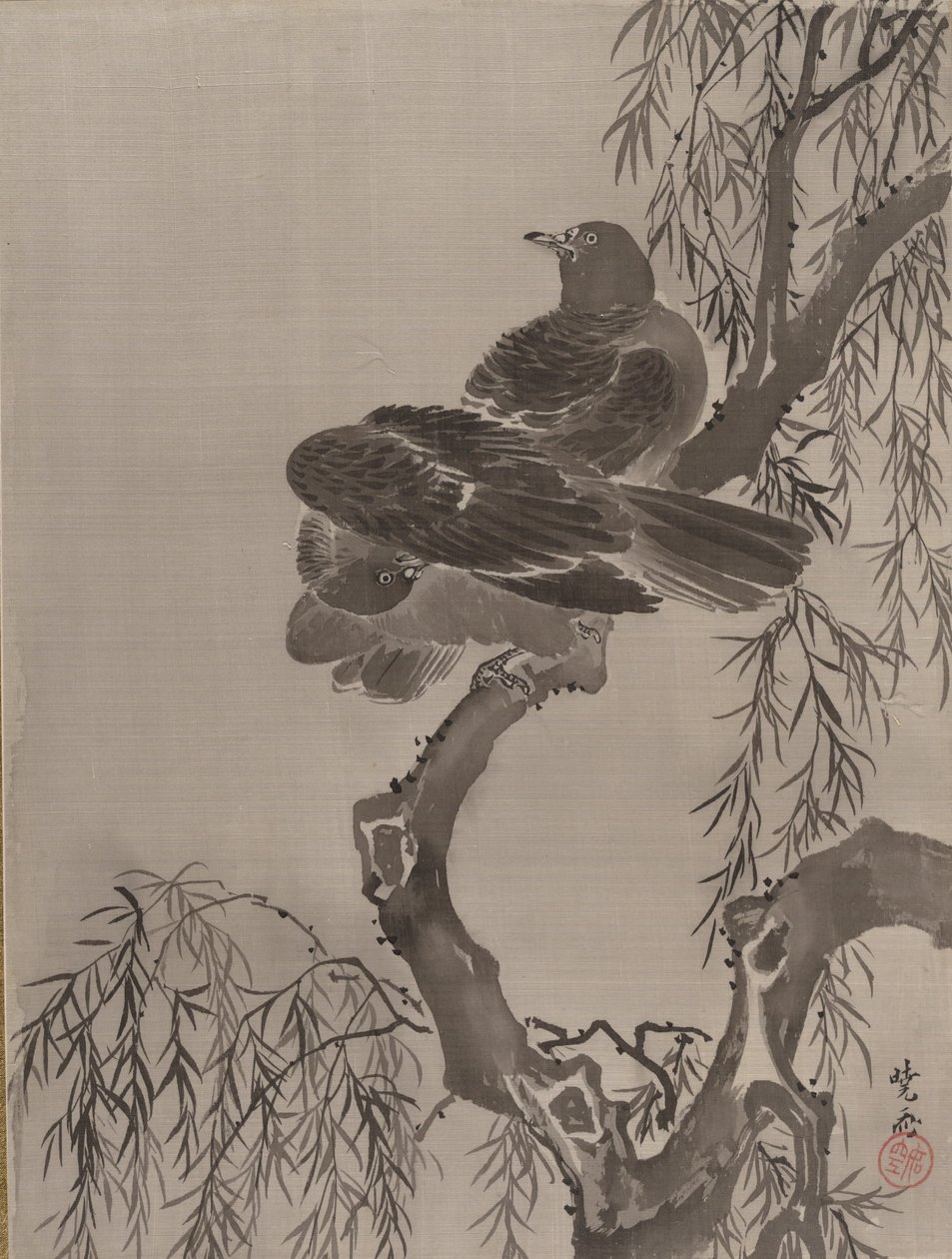 Dwa ptaki na gałęzi, ca. 1887. autorstwa Kawanabe Kyosai