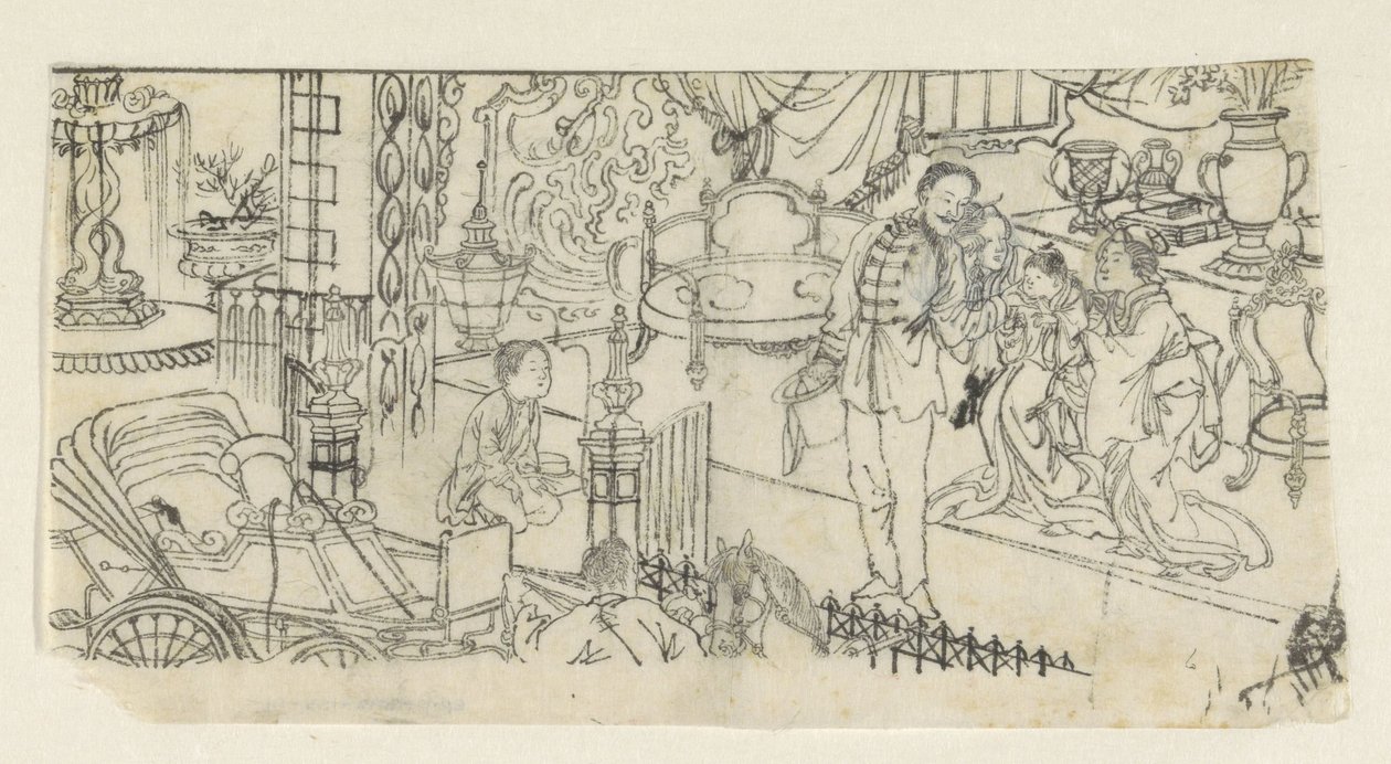 Mężczyzna żegna się z dzieckiem autorstwa Kawanabe Kyôsai (attributed to)