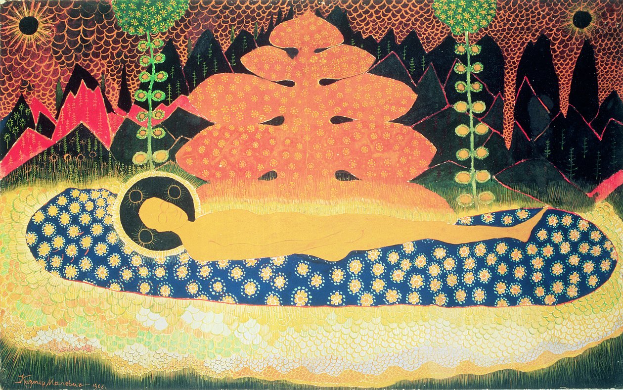 Kompozycja, 1908 (gwasz na karcie) autorstwa Kazimir Severinovich Malevich