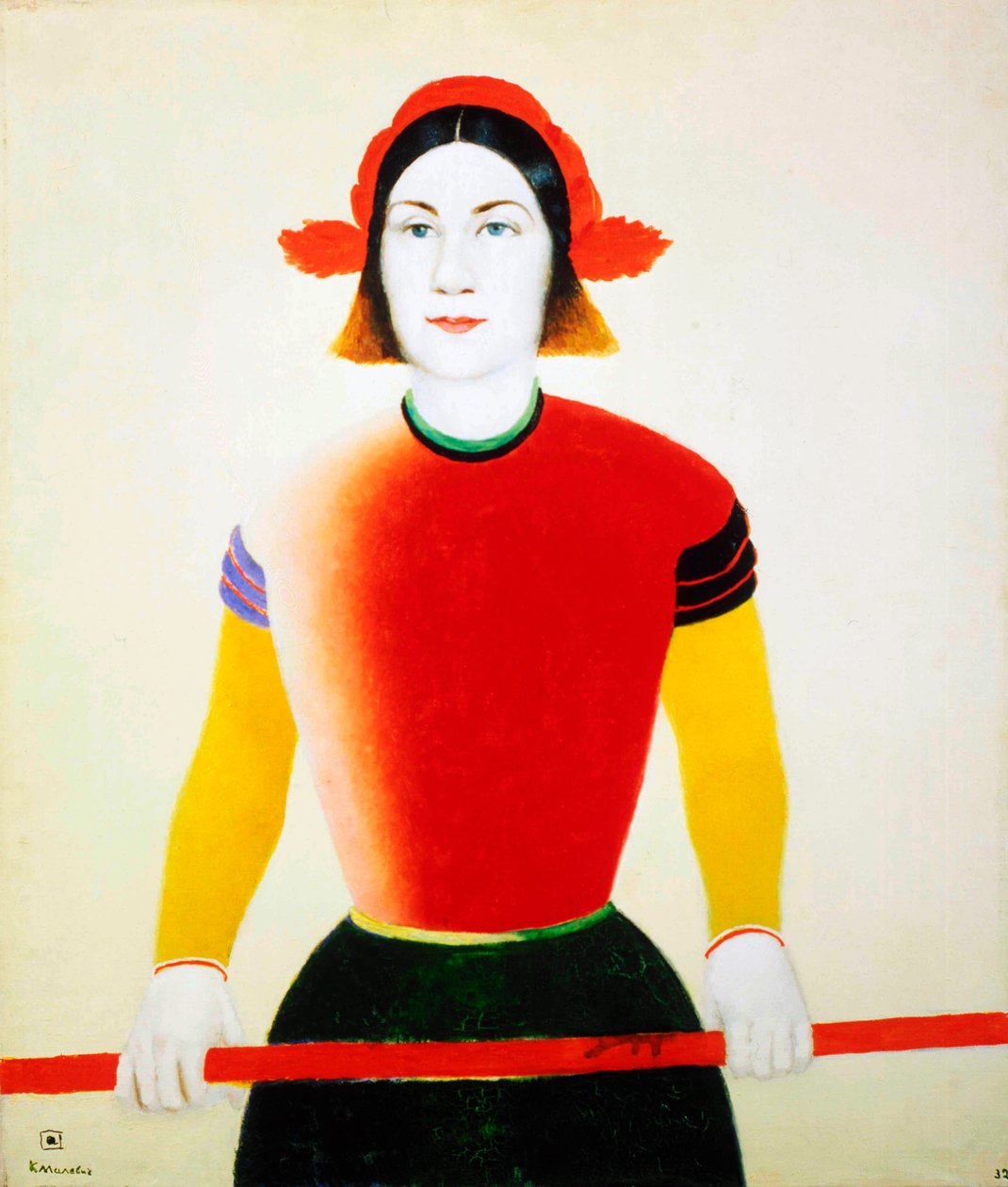 Dziewczyna z czerwonym biegunem, 1932-1933. autorstwa Kazimir Severinovich Malevich