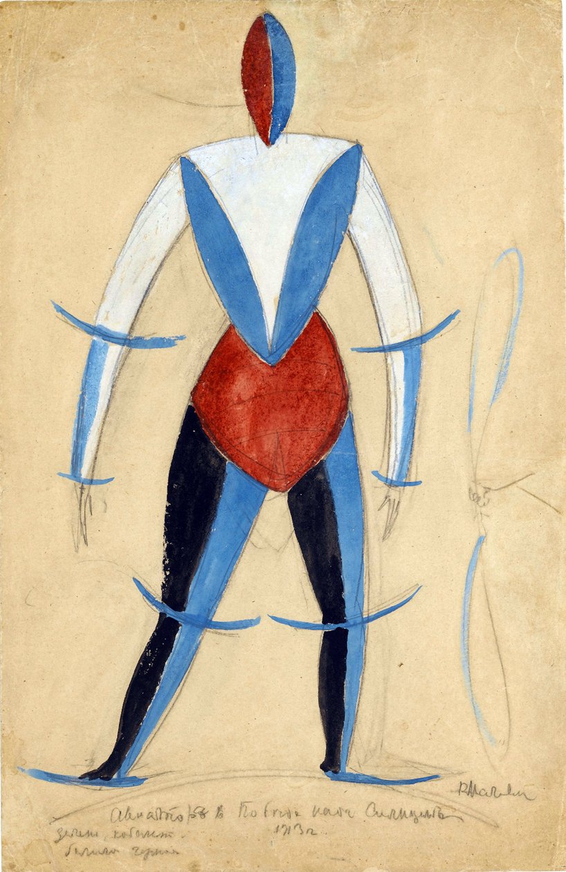 Lotnik. Projekt kostiumu do opery Zwycięstwo nad słońcem A. Kruchenycha par Malewicza, Kazimierza Siewierinowicza (1878-1935) autorstwa Kazimir Severinovich Malevich