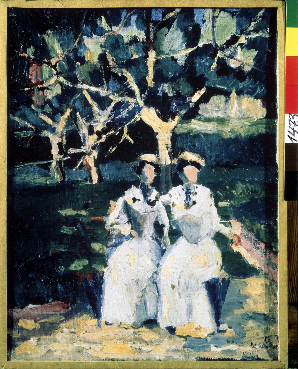 Dwie kobiety w ogrodzie (Dwie kobiety w ogrodzie). Obraz Kazimierza Siewierinowicza Malewicza (Malevich, Malevic) (1878-1935), olej na płótnie, ok. 1930. Sztuka rosyjska, XX wiek, sztuka współczesna. Państwowe Muzeum Rosyjskie w Sankt Petersburgu. autorstwa Kazimir Severinovich Malevich