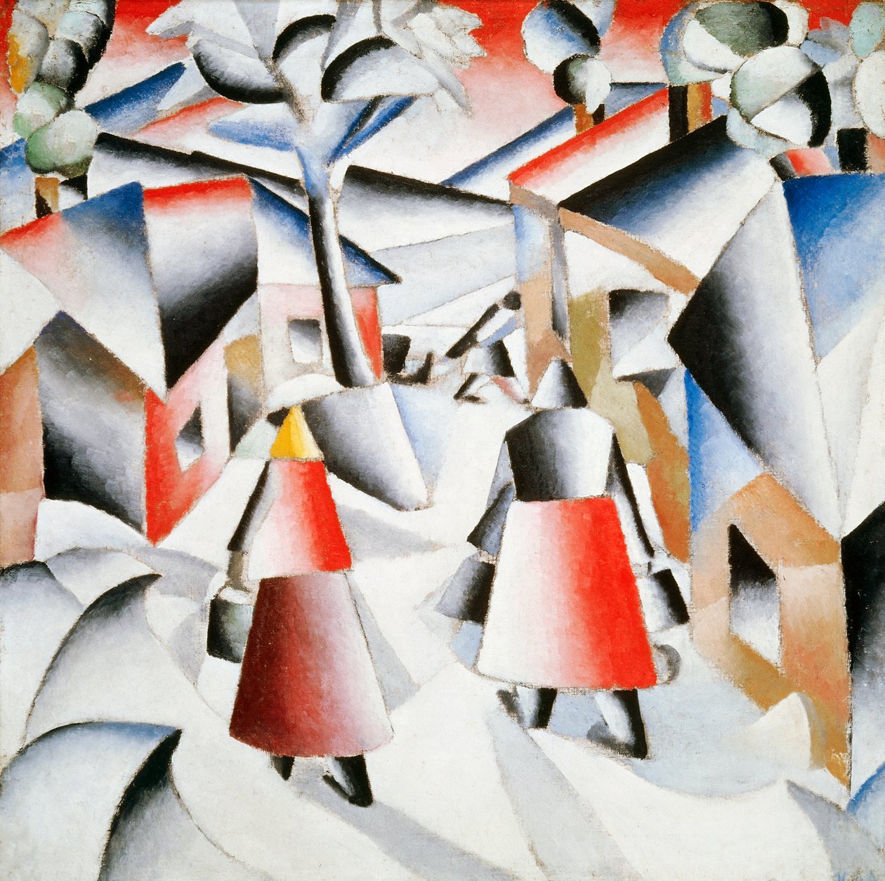 Poranek w wiosce po śnieżycy autorstwa Kazimir Severinovich Malevich