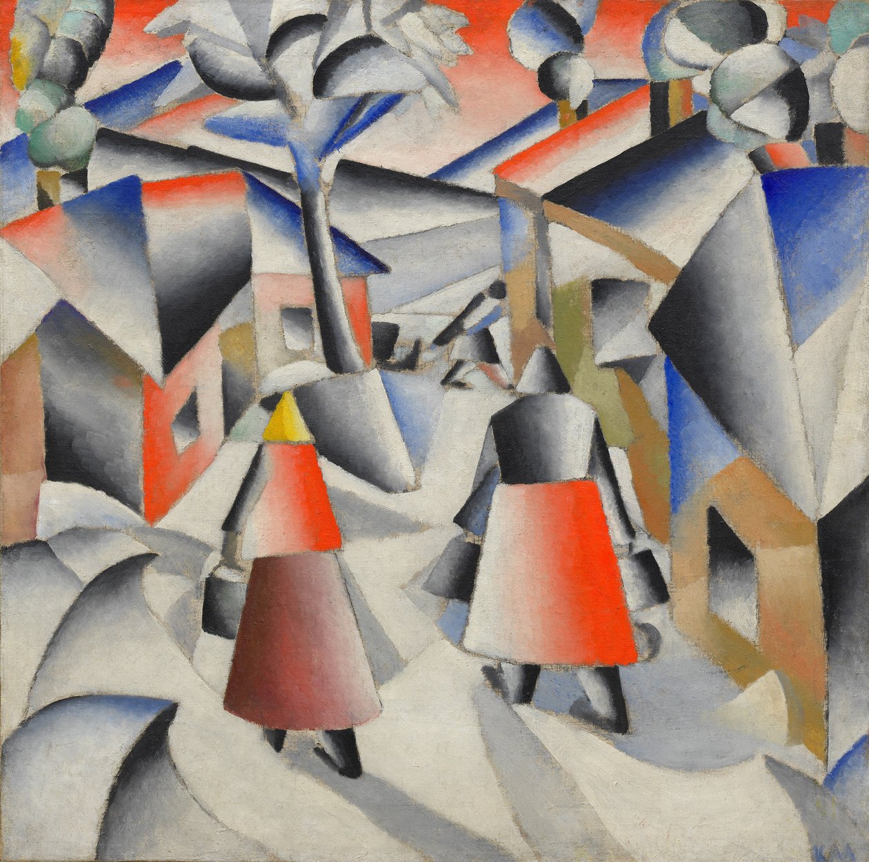 Poranek w wiosce po śnieżycy autorstwa Kazimir Severinovich Malevich