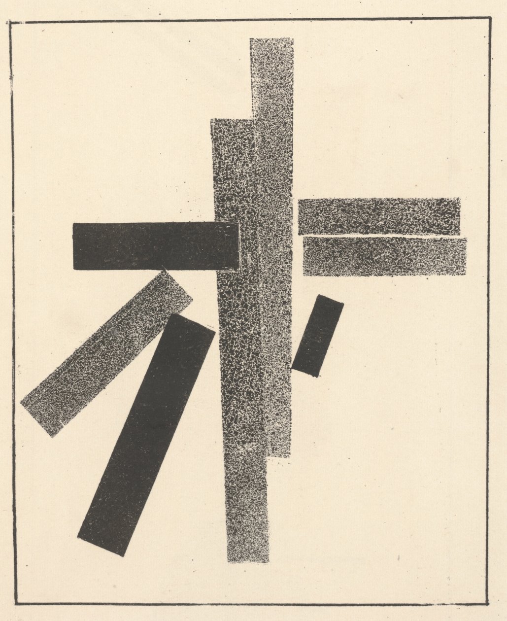 Trzy czarne i pięć szarych elementów z "Suprematyzm: 34 rysunki" autorstwa Kazimir Severinovich Malevich