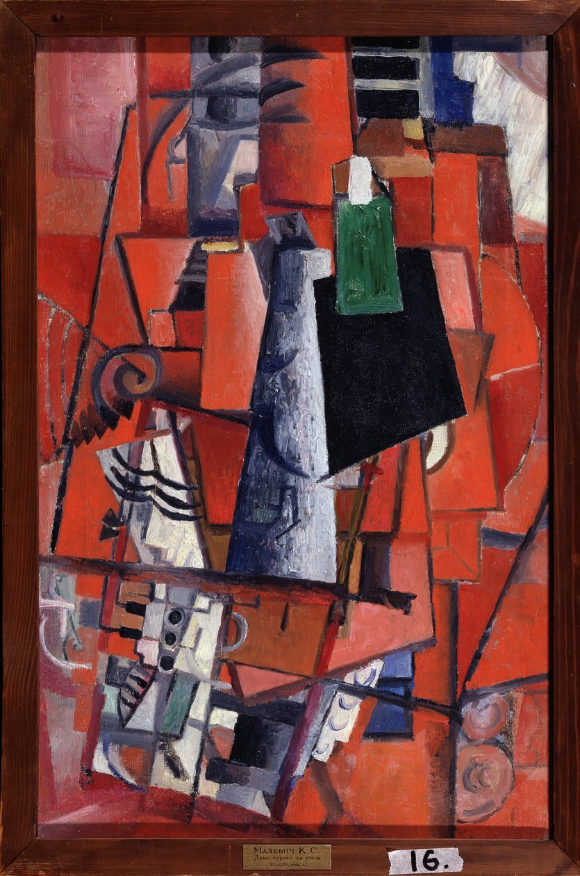 Kobieta przy fortepianie (Kobieta przy fortepianie). Obraz Kasimira Severinovicha Malewicza (Malevich, Malevic) (1878-1935), olej na płótnie autorstwa Kazimir Severinovich Malevich
