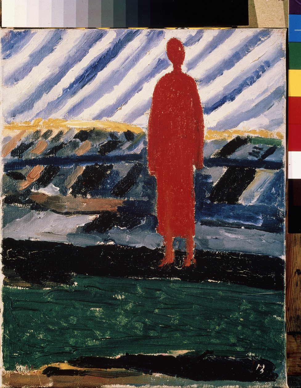 Czerwona figurka (Czerwona figurka). Obraz Kasimira Severinovcha Malewicza (Malevich, Malevic) (1878-1935), olej na płótnie autorstwa Kazimir Severinovich Malevich