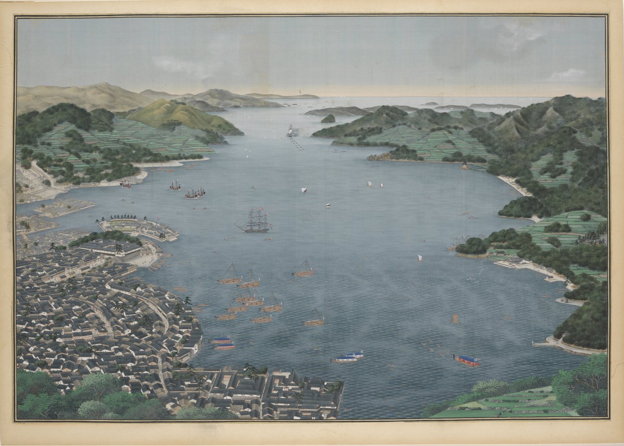 Widok na zatokę Nagasaki, ok.1833. autorstwa Keiga Kawahara