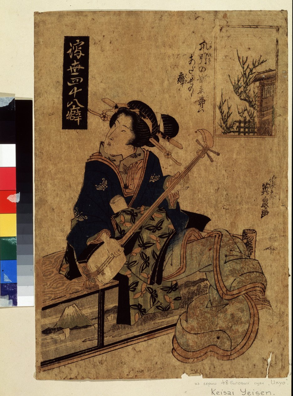Seria o robotnikach codziennych: „muzyk Shamisena”” Grafika (Ukiyo-e) (Ukiyo e) Keisaia Eisena (1790-1848) ok. 1820 Muzeum Puszkina Moskwa autorstwa Keisai Eisen
