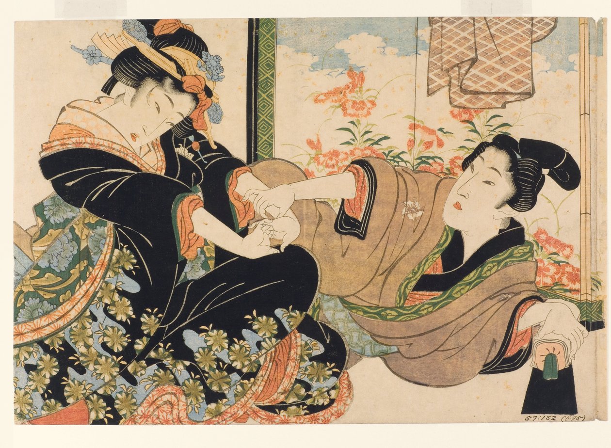 Kochankowie przy malowanym parawanu, 1815-25 (drzew) autorstwa Keisai Eisen