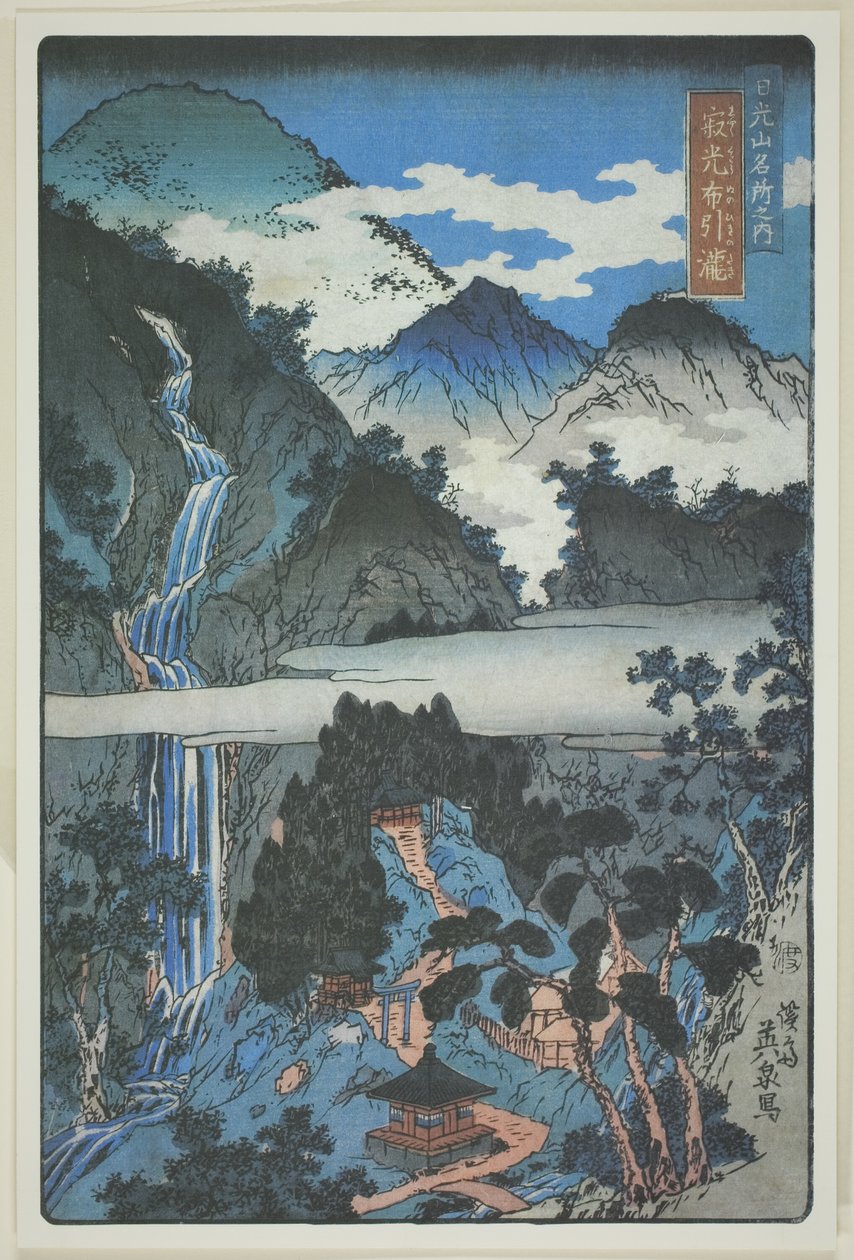 Wodospad Nunobiki przy świątyni Jakko (Jakko Nunobiki no taki), z serii "Scenic Spots in the Mountains of Nikko (Nikkosan meisho no uchi)". autorstwa Keisai Eisen