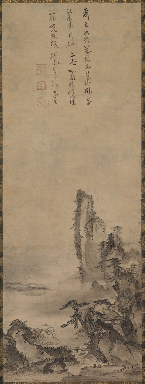 Samotna świątynia i wysoki klif, ok. 1930 1480. autorstwa Kenkō Shōkei