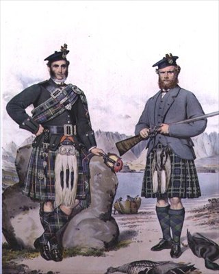 Kilted myśliwych z Hebrydów, grawerowane przez Vincenta Brooksa, c.1868 (lito) autorstwa Kenneth (after) Macleay