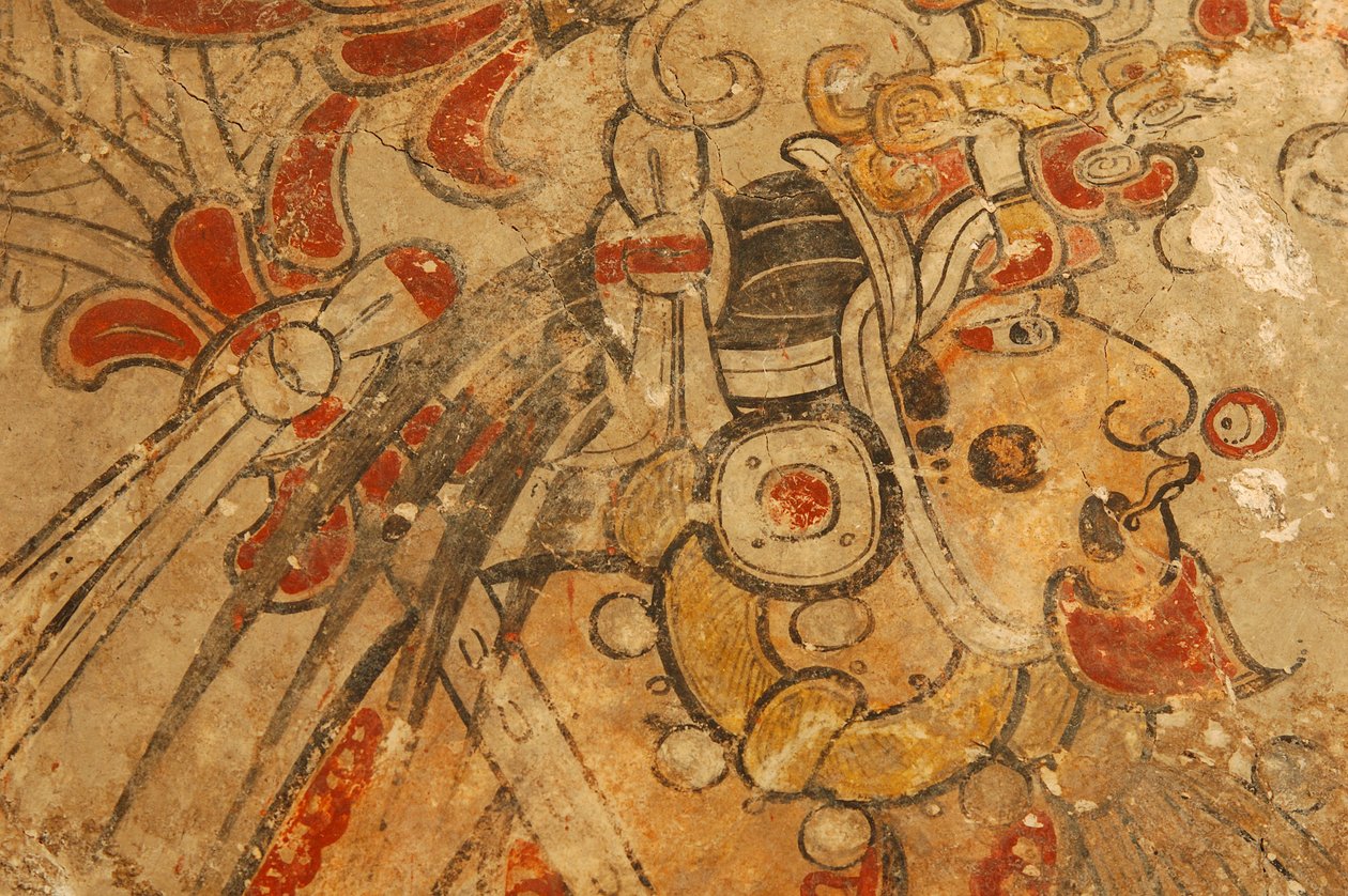Majowie; malowidła ścienne Majów; San Bartolo; Gwatemala; dr Bill Saturno, 2002 (zdjęcie) autorstwa Kenneth Garrett