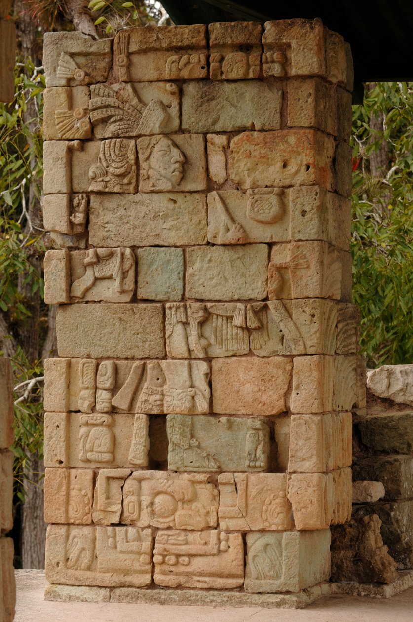 Powstanie i upadek Majów, Copan, Honduras, Szczegóły glifu 18 Królik, Świątynia 18, Majowie autorstwa Kenneth Garrett