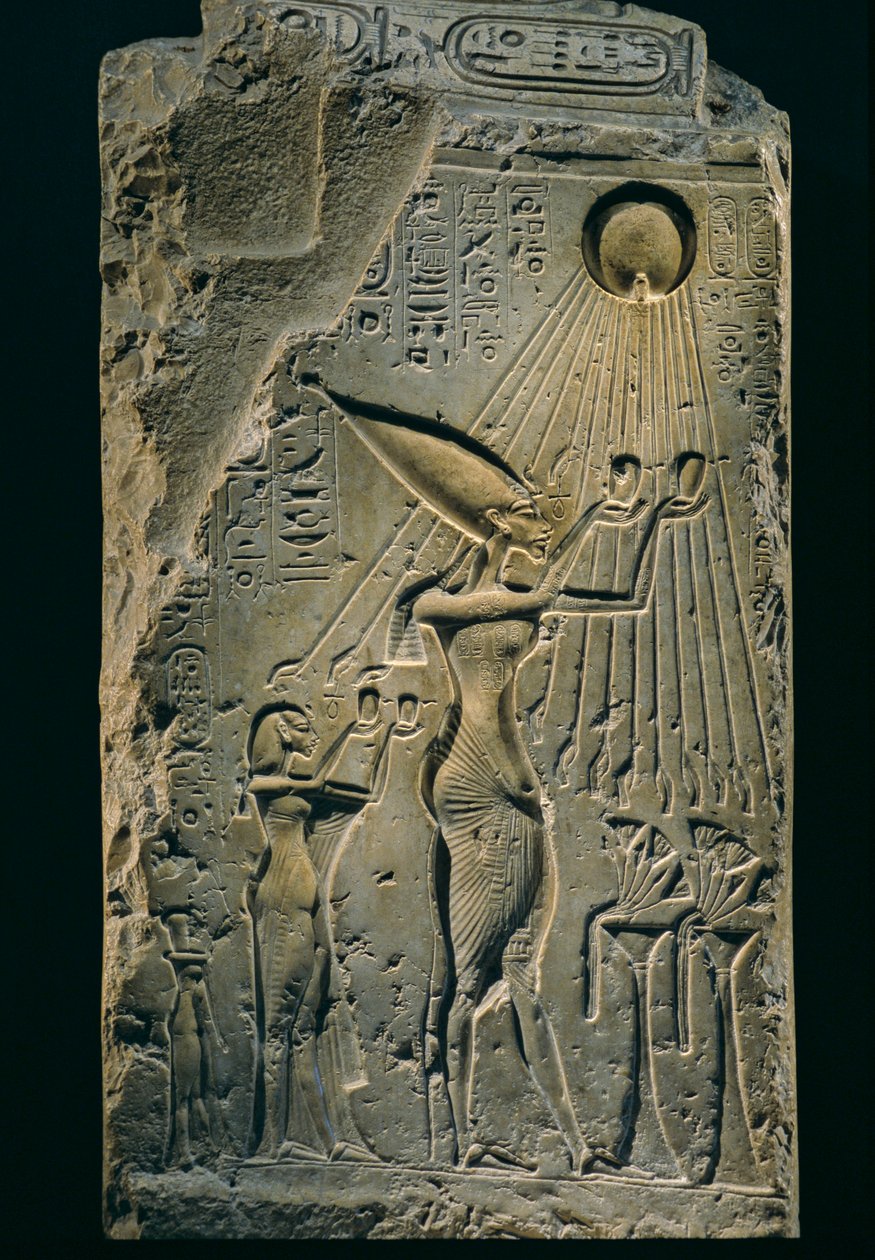Relief przedstawiający Echnatona pod Atenem, balustrada, Amenhotep IV. Jako faraon, Echnaton jest..., 2009 (zdjęcie) autorstwa Kenneth Garrett