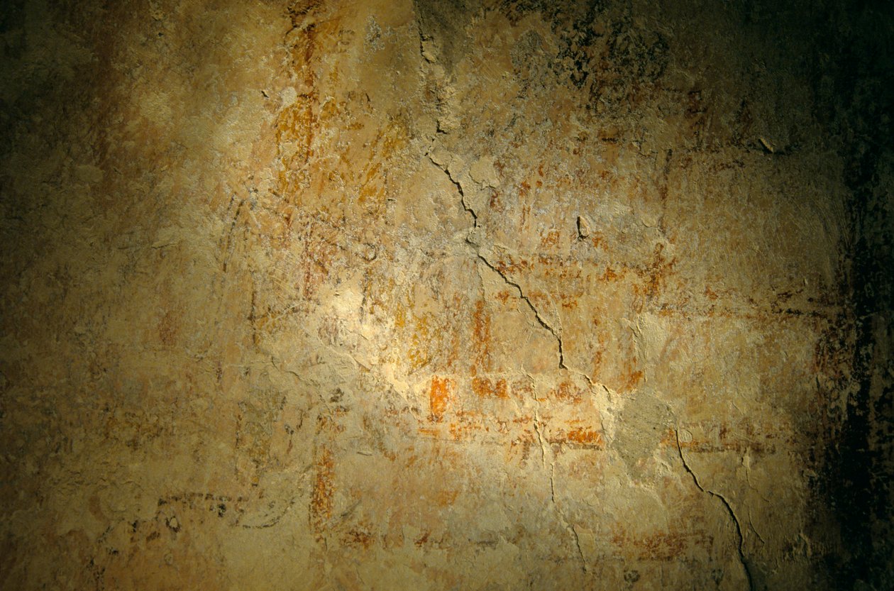 Wojownik z Teotihuacan, mural, Holmul, Gwatemala, Majowie, Francisco Estradabelli, Sufricaya, 2008 (zdjęcie) autorstwa Kenneth Garrett