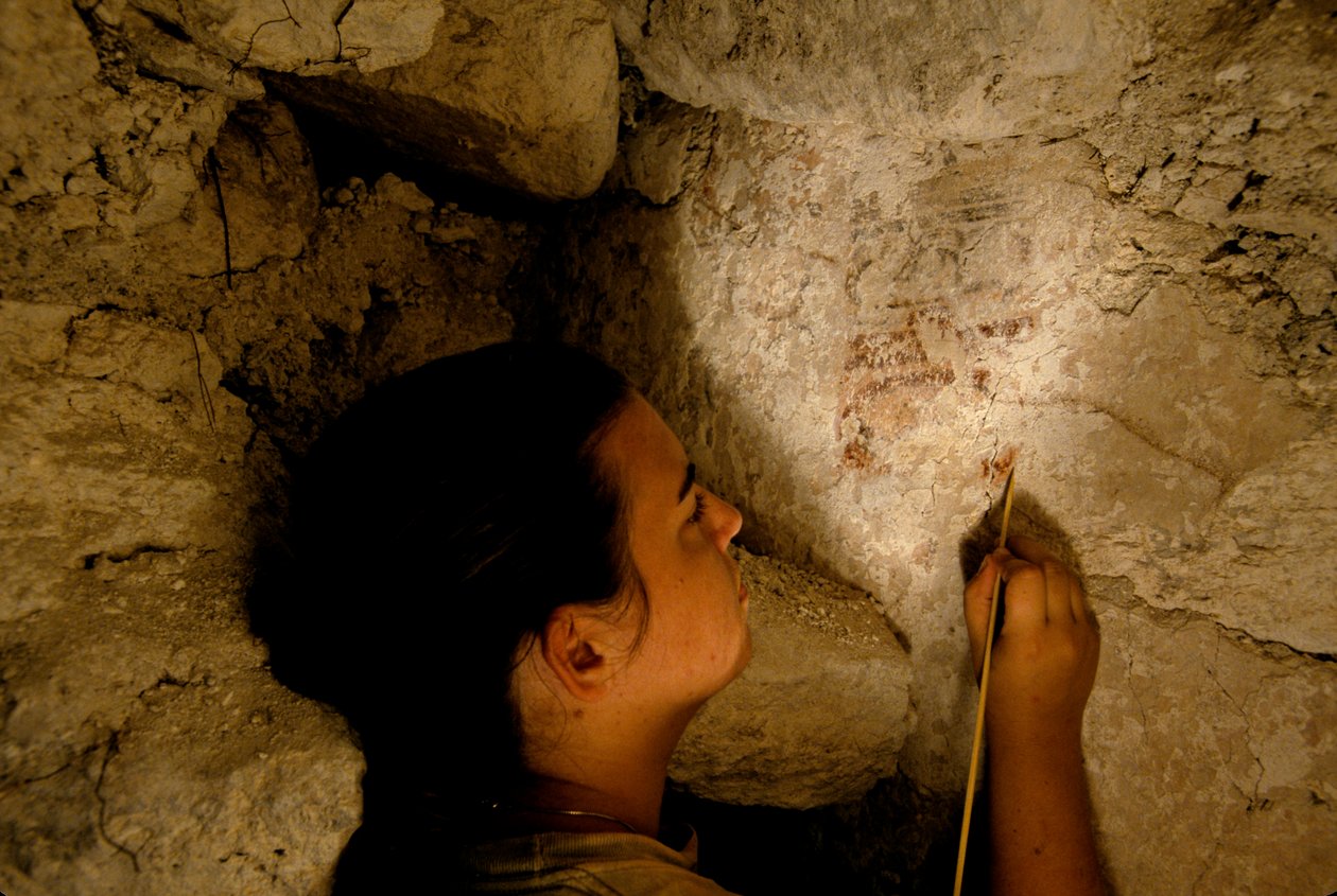 Wojownik z Teotihuacan, mural, Sufricaya, Holmul, Gwatemala, Majowie, Francisco Estradabelli, 2008 (zdjęcie) autorstwa Kenneth Garrett