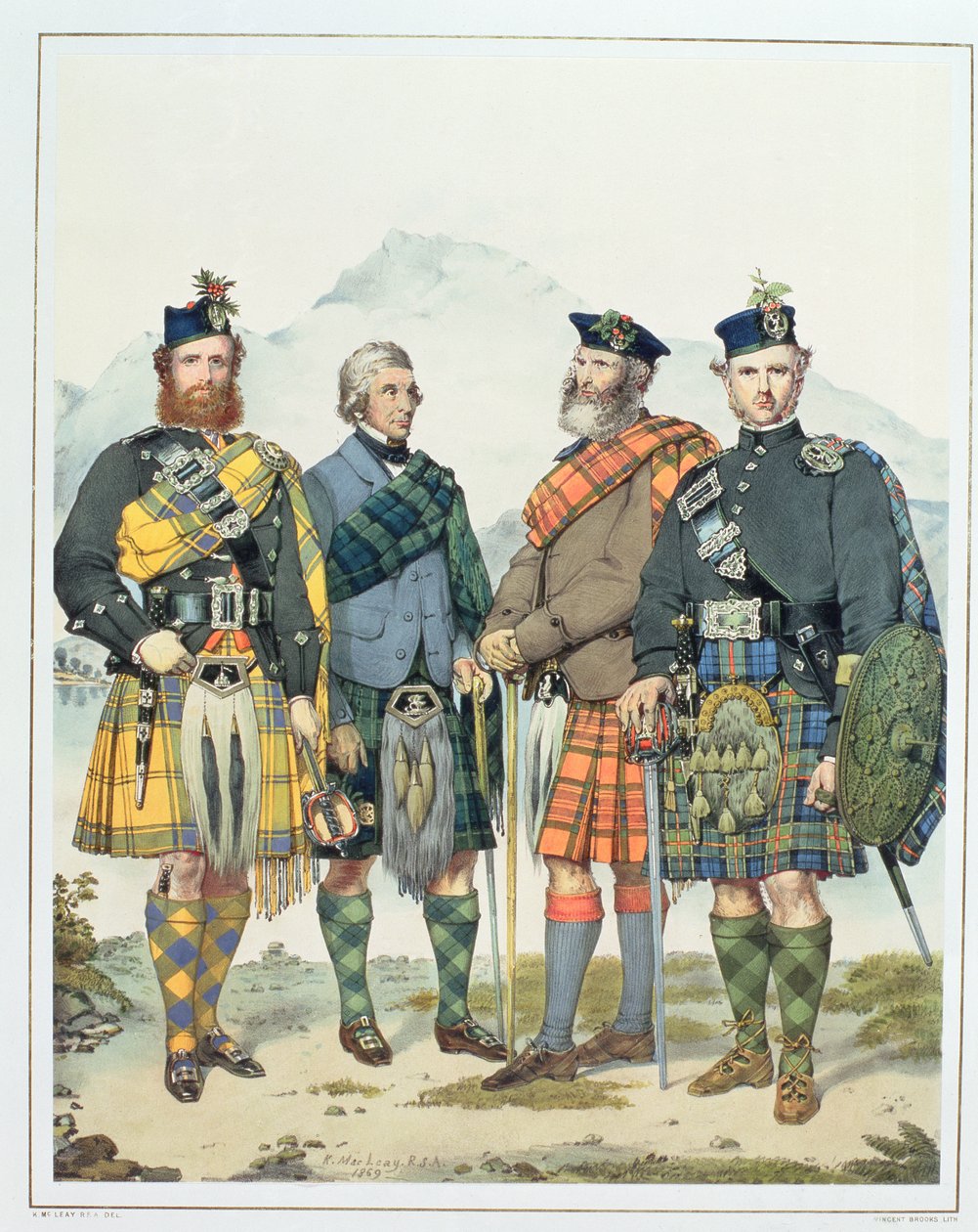 John MacLachlan, Hugh Grahame, James MacFarlane i Angus Colquhoun, czterej „Highlanders” królowej Wiktorii, grawerowane przez Vincenta Brooksa, 1869 autorstwa Kenneth Macleay